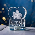 Personalizada en forma de corazón del amor 3D Foto de cristal de recuerdo de regalo para la pareja