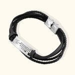 Personalised Black Braided Leather Bracelet for Father's Gift