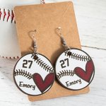 Gepersonaliseerde Honkbal Softbal Bengelen Oorbellen met Naam & Nummer