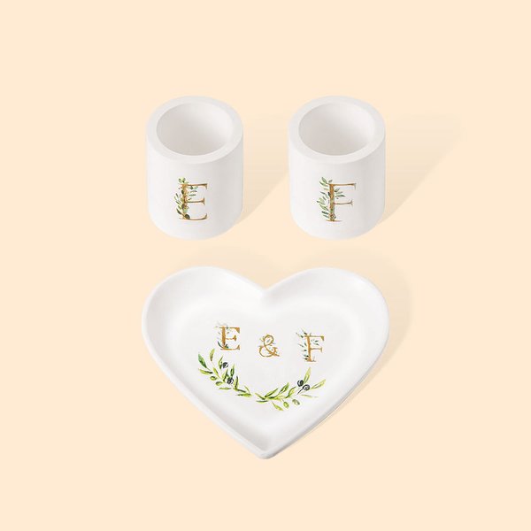 Personalized Wedding Unity Candle Set with Candle Holders and Plate