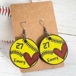 Gepersonaliseerde Honkbal Softbal Bengelen Oorbellen met Naam & Nummer