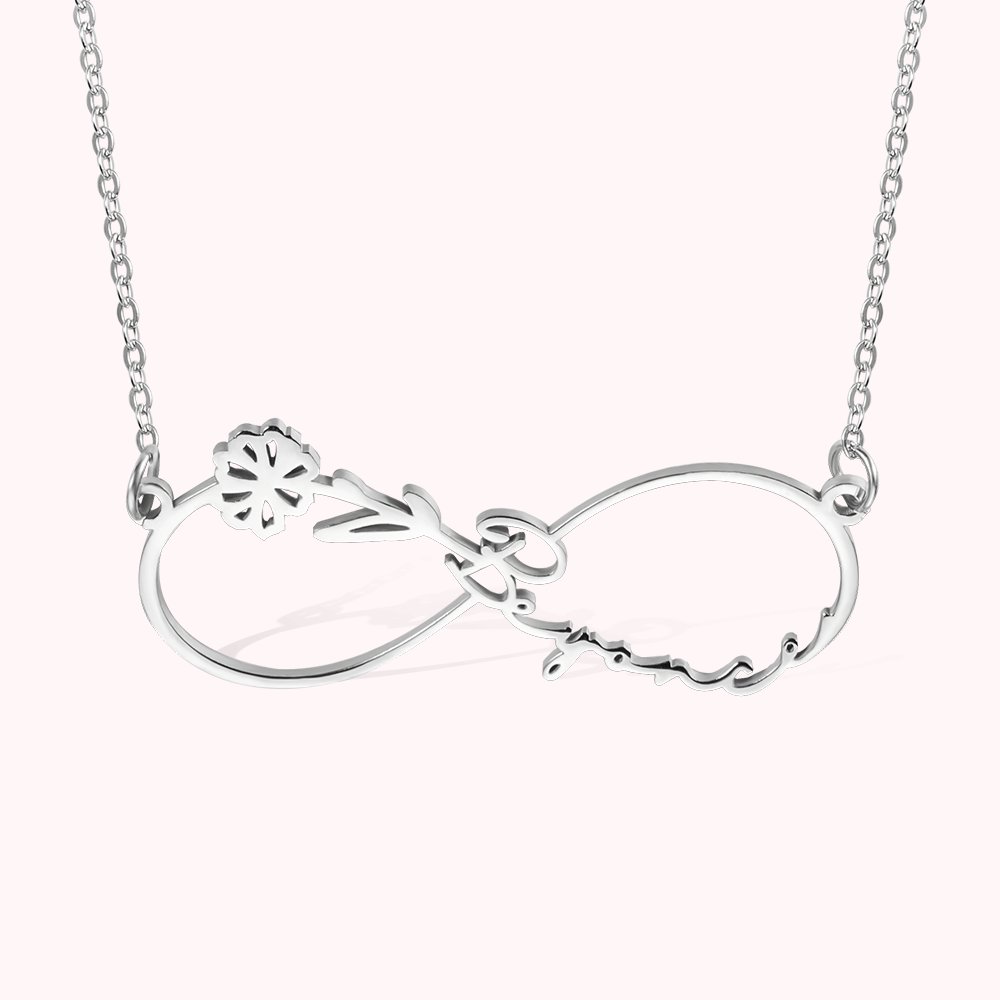Personalisierte Geburt Blume und Name Unendlichkeit Halskette Geschenk für sie