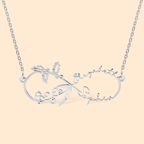 Collar Infinito Personalizado 2 Flores de Nacimiento y 2 Nombres Regalo para Ella