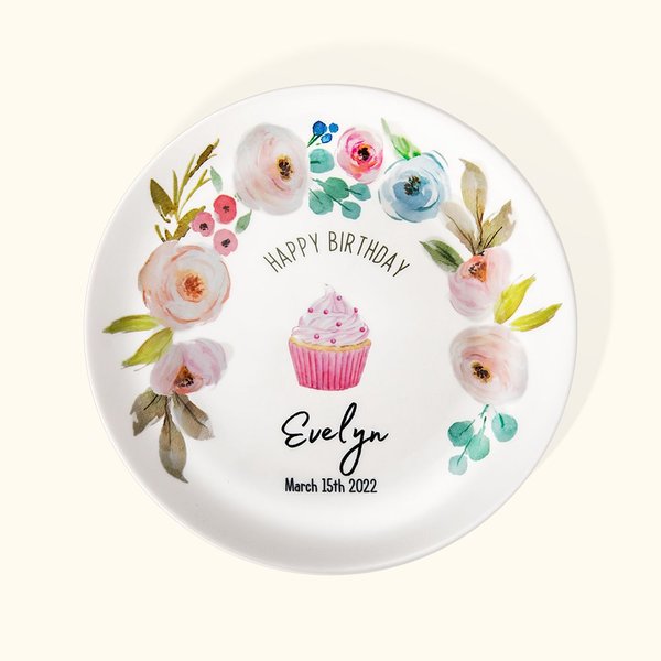 Personalizowany ceramiczny talerz urodzinowy w kwiaty