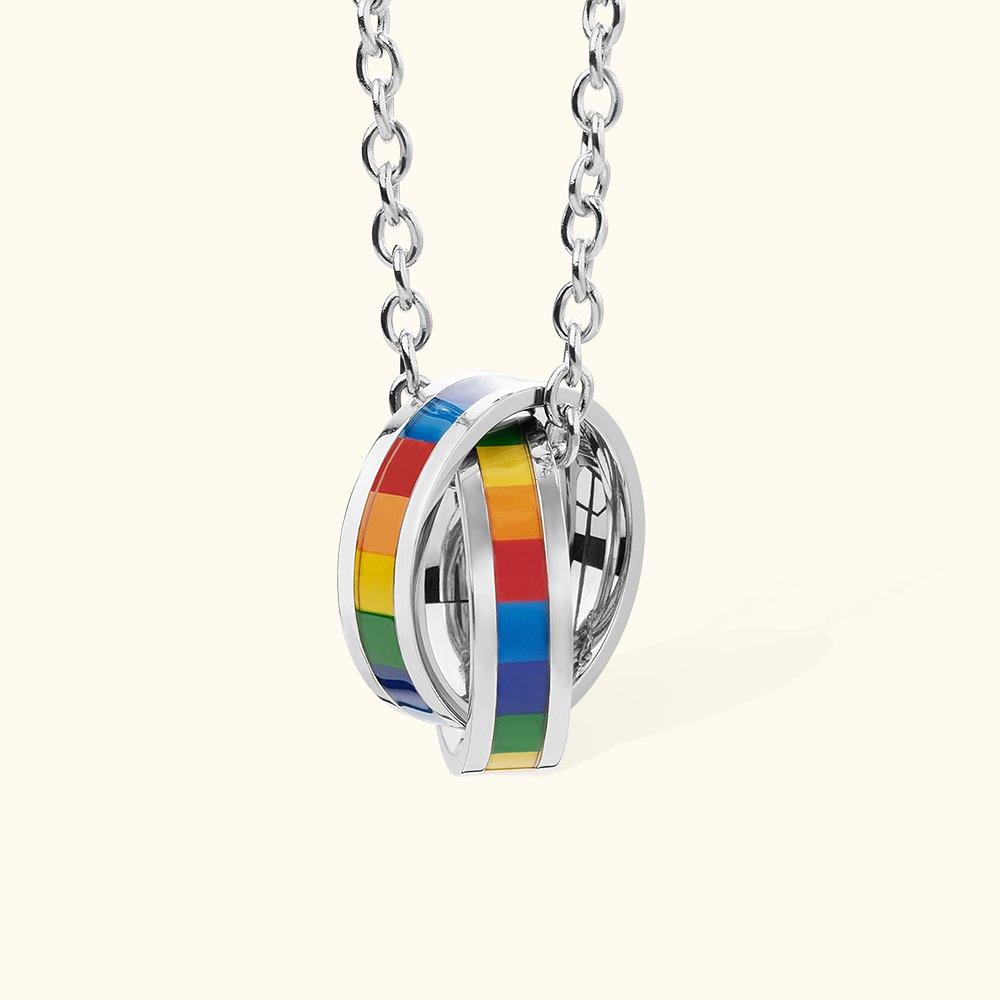 Personalisierte LGBT Stolz Regenbogen Double Rings Anhänger Halskette