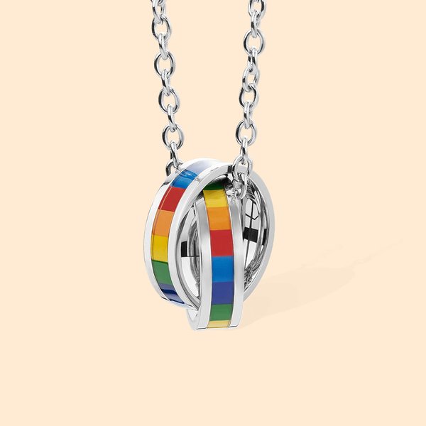 Personalised LGBT Pride Rainbow Double Rings Pendant Necklace