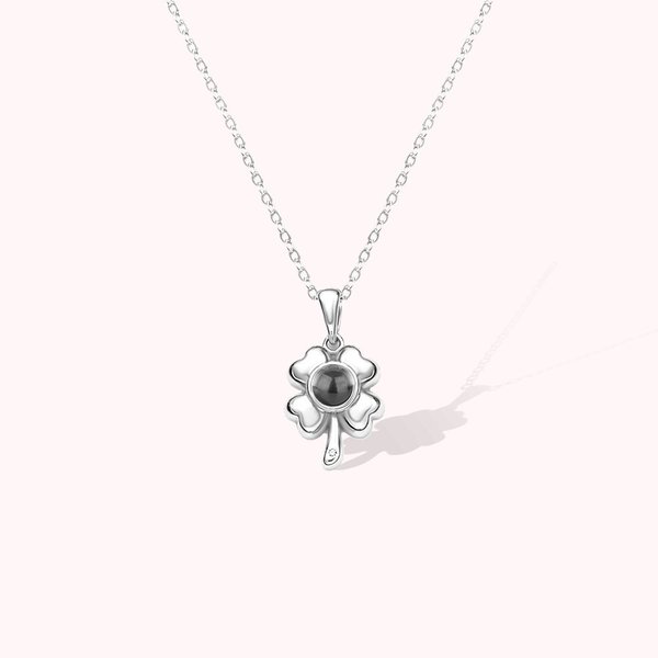 Personalised 100 Languages I love You Photo Projection Four Leaf Clover Necklace