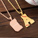 Personalized Engraved Baseball Initial Men's Necklace with Name for Birthday Gift for Sport Lovers