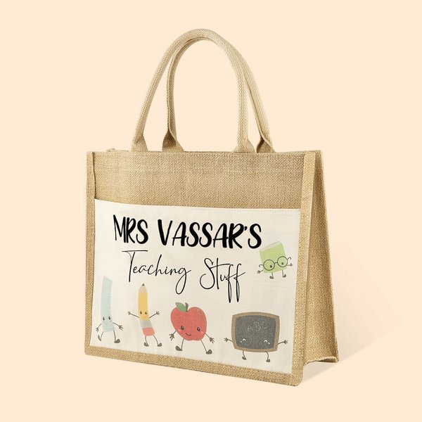 Personalized Jute Tote Bag with Name for Teacher Thank You Gift