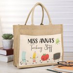 Sac en Jute Personnalisé avec Nom Motif Matériel Pédagogique Cadeau de Remerciement pour Enseignant