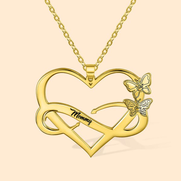 Colgante personalizado Infinito y Corazón con Nombre Mes de Nacimiento Collar Mariposa