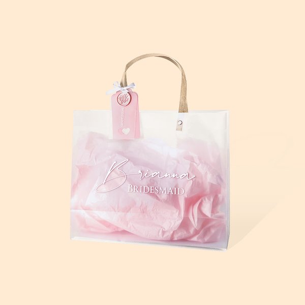 Gepersonaliseerde titel naam PVC Frosted bruidsmeisje bruiloft Gift Bag met label en binnenste papier Bridal Shower Bachelorette Party Favors
