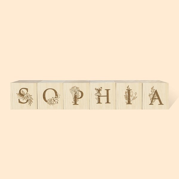 Blocs de lettres en bois personnalisés Lettres gravées florales Cadeau de shower de bébé