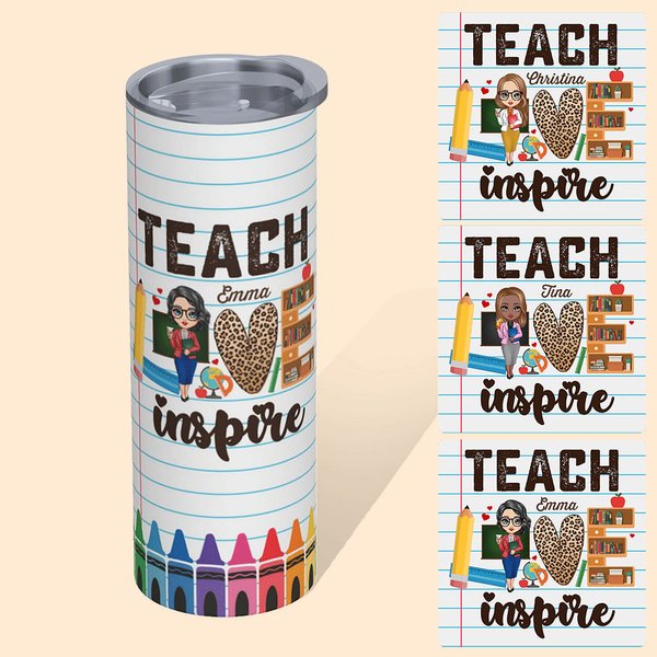 Personalized Teacher Tumbler Teach Love Inspire