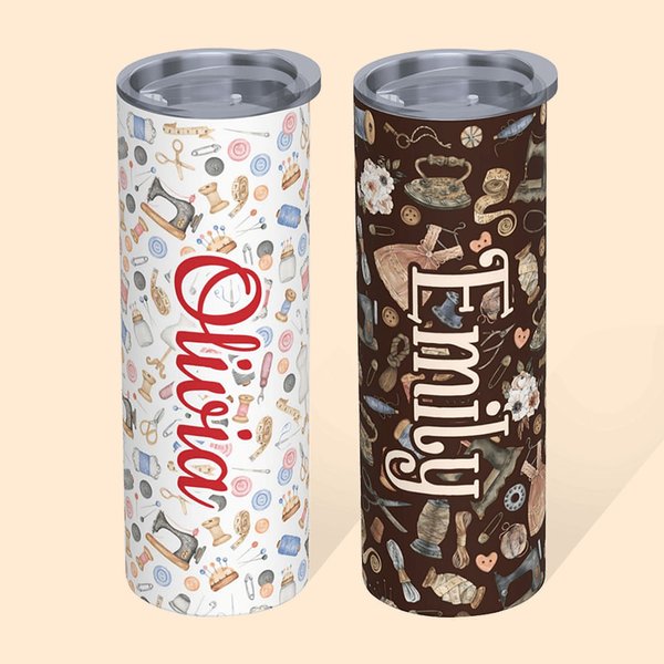 Vaso de Acero Inoxidable Personalizado Colorido Costura Crafter Regalo para Ella