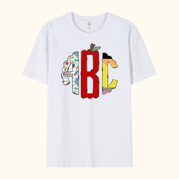 Camiseta personalizada Monograma Letras Manzana Regalo Vuelta al Cole
