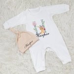 Gepersonaliseerde Baby Romperset met Muts en Handschoenen Coming Home Outfit