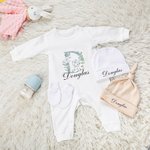 Gepersonaliseerde Baby Romperset met Muts en Handschoenen Coming Home Outfit