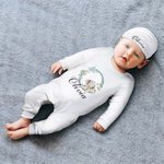 Gepersonaliseerde Baby Romperset met Muts en Handschoenen Coming Home Outfit