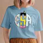 Personalised Monogram Letters Apple Teacher T-Shirt Back to School Gift