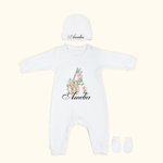 Gepersonaliseerde Baby Romperset met Muts en Handschoenen Coming Home Outfit