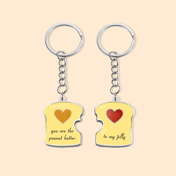 Gepersonaliseerde Pindakaas en Gelei Toast met Hart Koppel Sleutelhanger Set Beste Vriend Cadeau