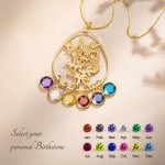 Collier à Personnaliser avec Bouquet de Fleurs Évidé et Pierre de Naissance Pendentif Forme Goutte