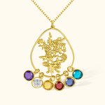 Collier à Personnaliser avec Bouquet de Fleurs Évidé et Pierre de Naissance Pendentif Forme Goutte
