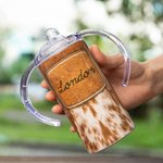 Tasse à bec en peau de vache avec nom, personnalisée.