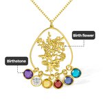 Collier à Personnaliser avec Bouquet de Fleurs Évidé et Pierre de Naissance Pendentif Forme Goutte