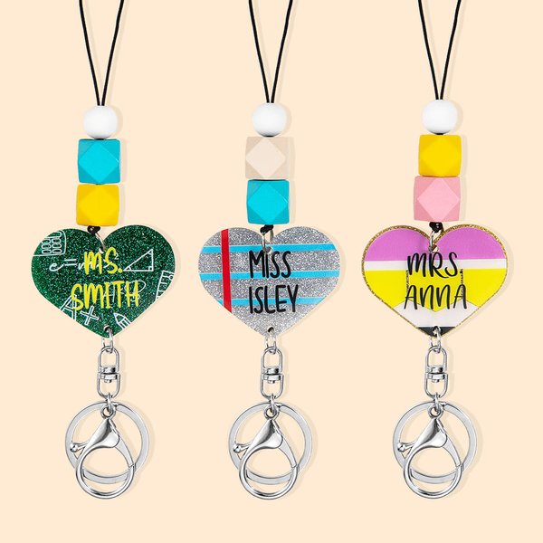 Cordoncino per insegnanti personalizzato a forma di cuore e perline colorate