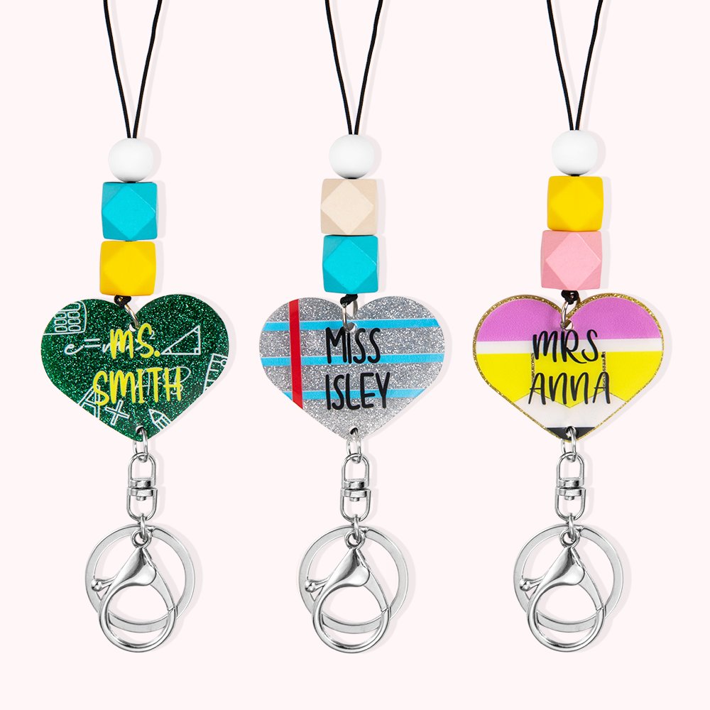 Personalisierte bunte Perlen und Herzform Lehrer Lanyard