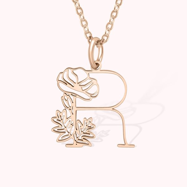Personalised Birth Flower Necklace with Initial for Women Memorial Gift