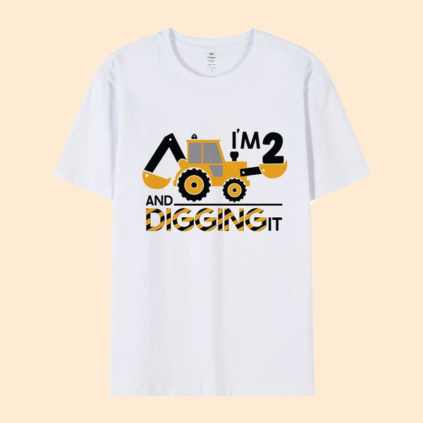 Personalized I'm 2 and Digging It Construction Vehicle Boy T-Shirt