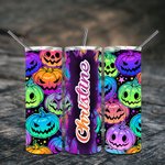 Gobelet 600ml Personnalisé avec Nom à Citrouilles Colorés Tumbler avec Paille Cadeau Halloween Fête pour Femme Homme