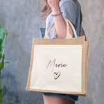 Sac en Jute Personnalisé avec Nom Sac à Main de Grande Capacité Accessoire de Voyage Fête des Mères Cadeau pour Femme