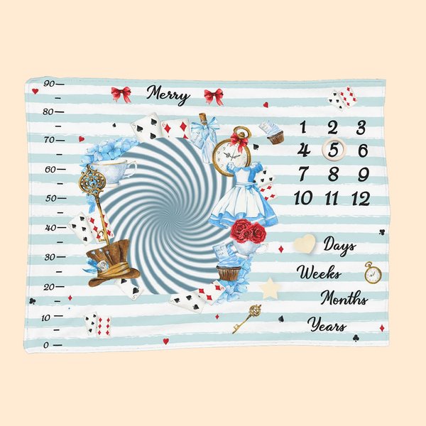Coperta personalizzata a tema Alice per la nascita di un bambino, regalo per il bambino