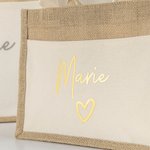 Sac en Jute Personnalisé avec Nom Sac à Main de Grande Capacité Accessoire de Voyage Fête des Mères Cadeau pour Femme