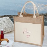 Sac en Jute Personnalisé avec Nom Sac à Main de Grande Capacité Accessoire de Voyage Fête des Mères Cadeau pour Femme