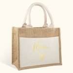 Sac en Jute Personnalisé avec Nom Sac à Main de Grande Capacité Accessoire de Voyage Fête des Mères Cadeau pour Femme