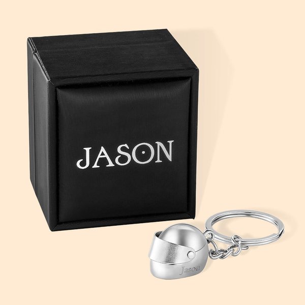 Personalized Monogram Motorbike Helmet Keychain with Box and Double-sided Engraved Name Birthday Father's Day Valentine's Day Gift for Men