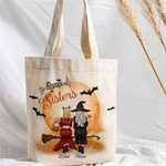 Sac Canvas Personnalisé avec Vues de Dos et Noms Thème Always Sisters Friends Cadeau Anniversaire Halloween Fête pour Meilleure Amie Soeur