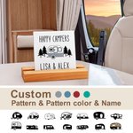 Personalized Happy Camper Camping RV Ceramic Sign with Wood Stand Home Decoration Housewarming Gift for Camp Lovers