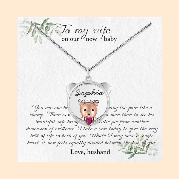 Henkilökohtainen Baby Bear Birthstone kaulakoru viestikortti Push Present lahja uusi äiti
