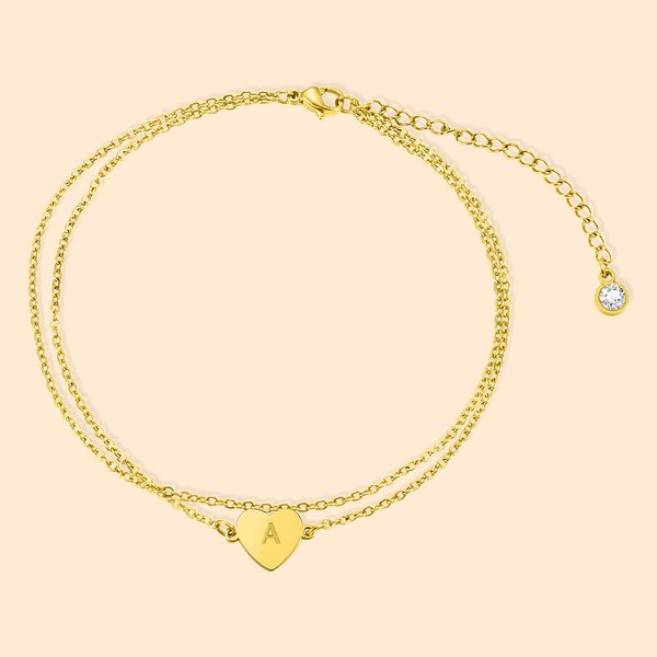 Personalised Heart Initial Adjustable Anklet with Birthstone for Women