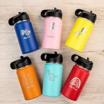 Botella de agua para niños de acero inoxidable con pajita y tapa personalizada 12 onzas Regalo de Navidad