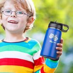 Botella de agua para niños de acero inoxidable con pajita y tapa personalizada 12 onzas Regalo de Navidad