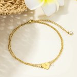 Bracelet de Cheville Personnalisé avec Pierre de Naissance et Initiale sur Breloque Cœur Bracelet Réglable pour Femme Cadeau Anniversaire Fête