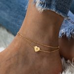 Bracelet de Cheville Personnalisé avec Pierre de Naissance et Initiale sur Breloque Cœur Bracelet Réglable pour Femme Cadeau Anniversaire Fête