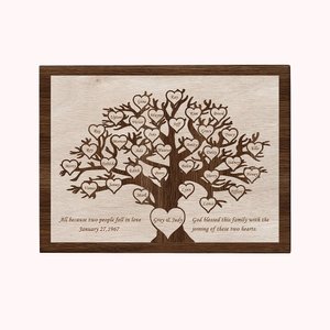 Personalised Family Tree Frameless Canvas Painting  with Heart Names Decoration